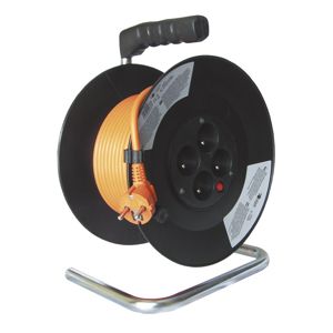 Solight prodlužovací přívod na bubnu, 4 zásuvky, oranžový kabel, černý buben, 20m PB09