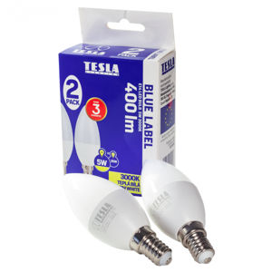 Tesla - LED žárovka CANDLE svíčka, E14, 5W, 230V, 400lm, 25 000h, 3000K teplá bílá, 180st. 2ks
