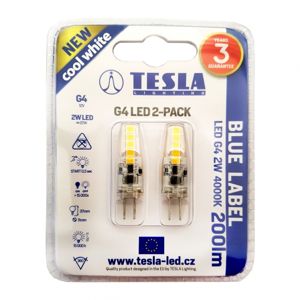 TESLA - LED žárovka G4, 2W, 12V, 200lm, 15 000h, 4000K studená bílá, 360st. 2ks v balení G4000240-PACK2