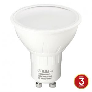 TESLA - LED žárovka GU10, 5W, 230V, 410lm, 20 000h, 4000K studená bílá, 100° GU100540-5