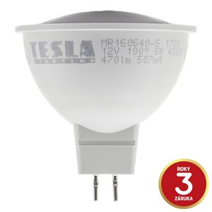 TESLA - LED žárovka GU5,3 MR16, 6W, 12V, 470lm, 25 000h, 4000K studená bílá, 100° MR160640-5