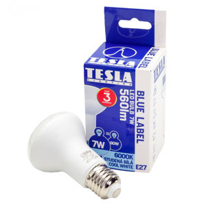 Tesla - LED žárovka Reflektor R63, E27, 7W, 230V, 560lm, 25 000h, 6500K studená bílá, 180st.